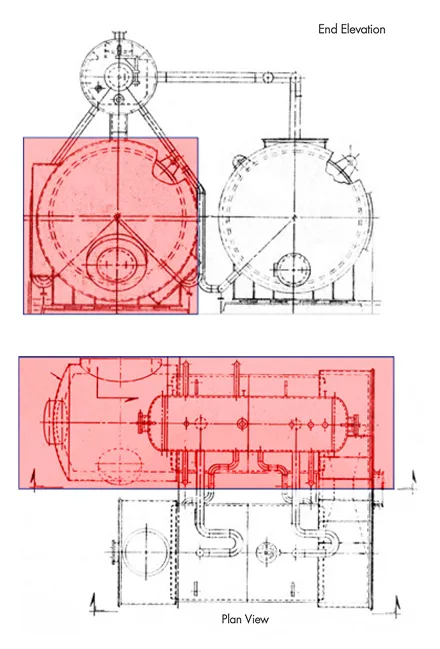 FIGURE 1. Hot Spent Boiler (shaded in red) in a waste heat recovery unit Flue Gas Tube Boiler